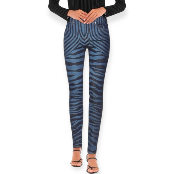 Just Cavalli Denim - Just Cavalli Zebra Denim Jeans Blue Black High-Rise Skinny Size 27 NWT